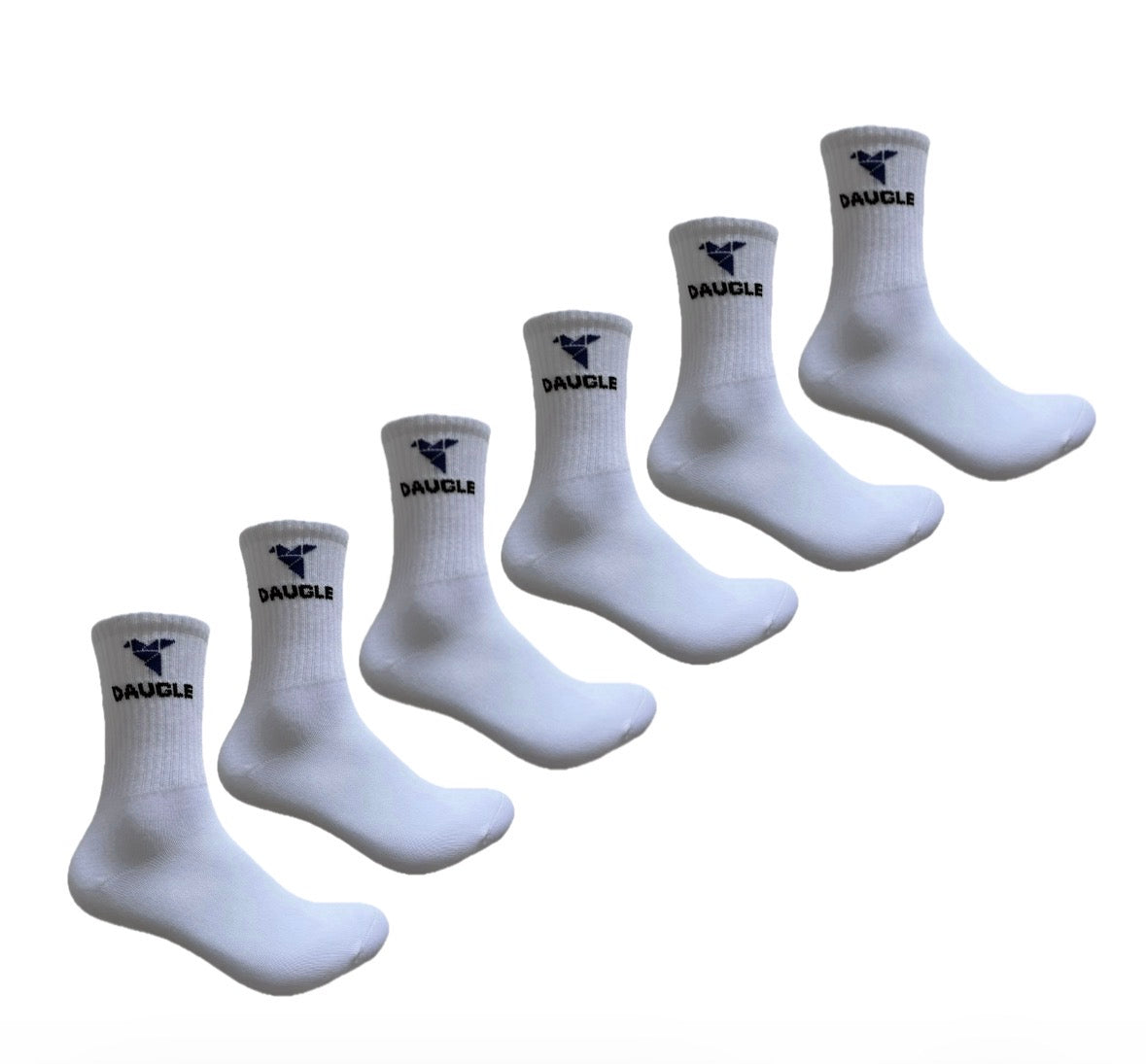 Daugle Performance Crew Socks – 3-pair pack | White & Blue Logo