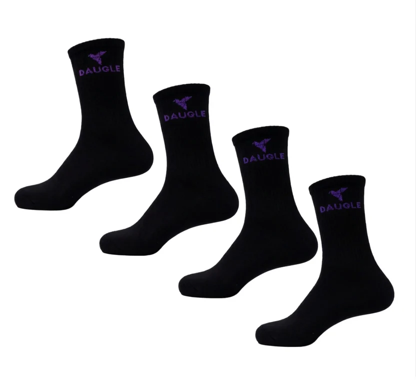 Daugle Performance Crew Socks – 2 Pack | Black & Purple