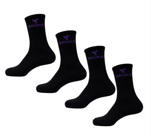 Daugle Performance Crew Socks – 2 Pack | Black & Purple